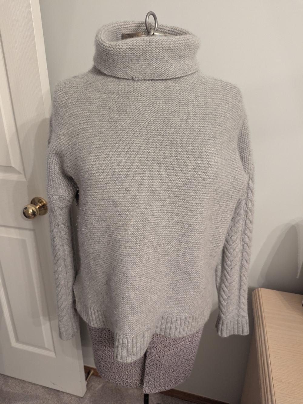 Saks Fifth Avenue Light Gray Turtleneck Cable-Detail Sweater